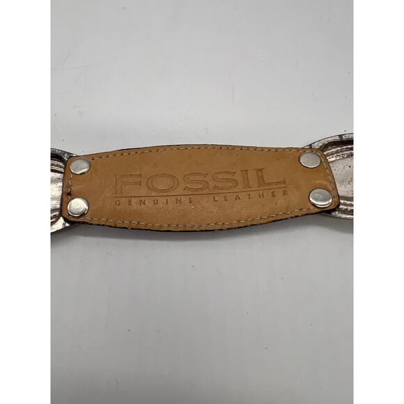 Fossil Brown Leather Belt With Silver Accents Size Medium Western Boho Rodeo - Picture 4 of 10